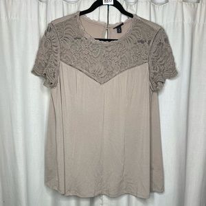 Lace yoke flutter sleeve top